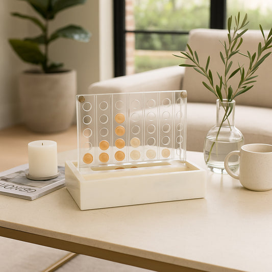 Modern Tabletop Strategy Game Decorative Accent Iron MDF Resin Contemporary Design Home Office Bedroom Living Room Decor - 8" Ivory