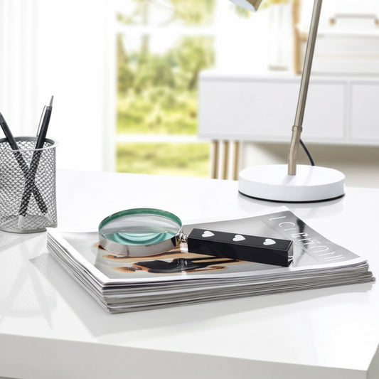 Decorative Object Resin Glass Polyresin Heart Detail Magnifying Glass for Home Office Bedroom Living Room Glam Modern Decor - 10" Black, White, Silver