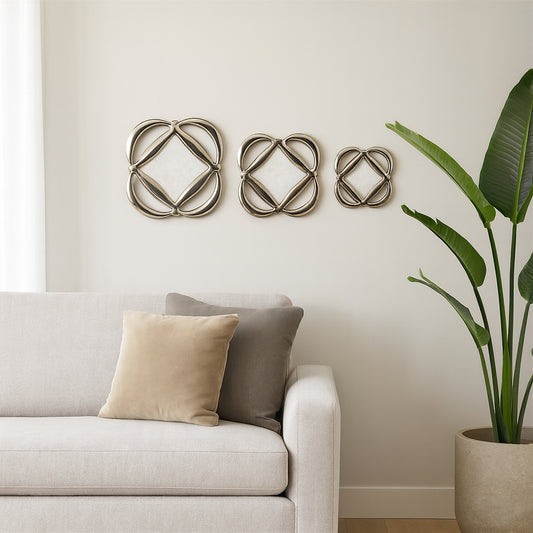 Decorative Wall Accents Set Marble Look Center Iron MDF Resin Modern Style Home Office Living Room Decor Set of 3 - 16", 14", 12" Gold