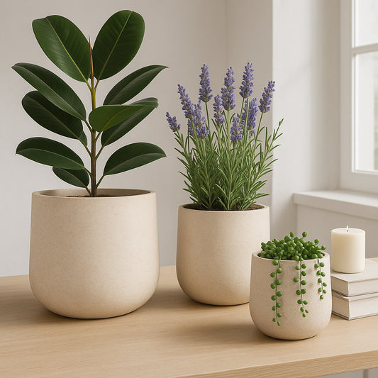 Flower Pots and Planters for Home Decor – Modern Plant Pots Perfect for Indoor or Outdoor Succulents, Orchids, and Herbs – Pots for Living Room, Garden, or Office Decor Plants – 16", 13", 9" Ivory