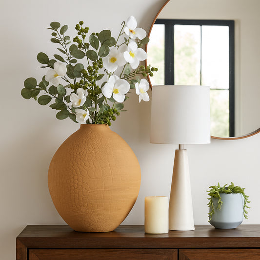 Decorative Round 3D Printed Vase for Living Room Decor - Stylish Home Decor Accent for Office Spaces, Bedroom, or Table Decor - Perfect House Decor Vase for Flowers or Entryway Display - 18" Yellow