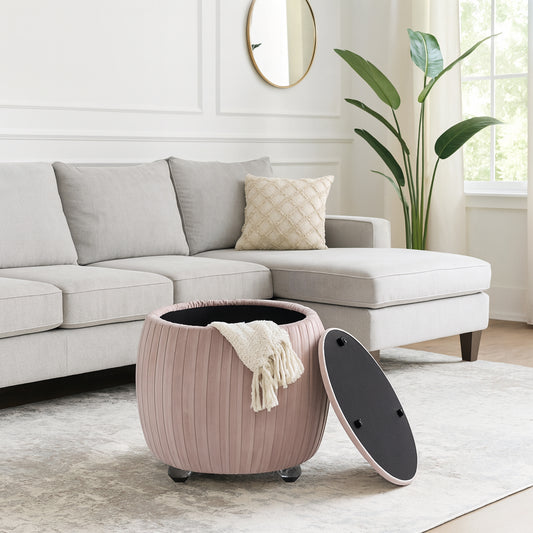 Home Decor Vanity Chair – Stylish Pink Ottoman with Storage – Bedroom Stool and Foot Rest Ottoman – Upholstered Seat with Hidden Storage for Modern or Classic Décor Living Room Furniture – 18", Pink