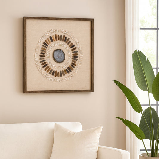 Home Decor Wall Art for House and Living Room – Modern Agate and Crystal Shadow Box Framed Wall Art Perfect for Dining Room or Bedroom Decor – Contemporary Hanging Wall Decor – 30" Tan & Clear
