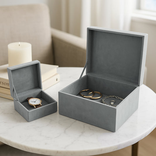 Decorative Boxes with Lid for Home Decor – Perfect Jewelry Boxes for Accessories and Keepsakes – Ideal Storage Boxes and Home Organizer for Living Room or Office Decor; Set of 2 – 7", 4" Blue