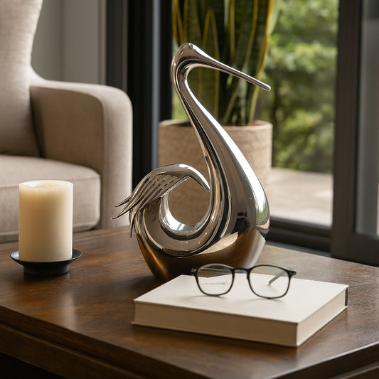 Elegant Swan Statue Sculpture for Home Decor Accent Figurine - Complements Bathroom, Office, Room and Living Room Decor - Unique Ornaments Coffee Table Decor and Shelf Accents - 11", Silver