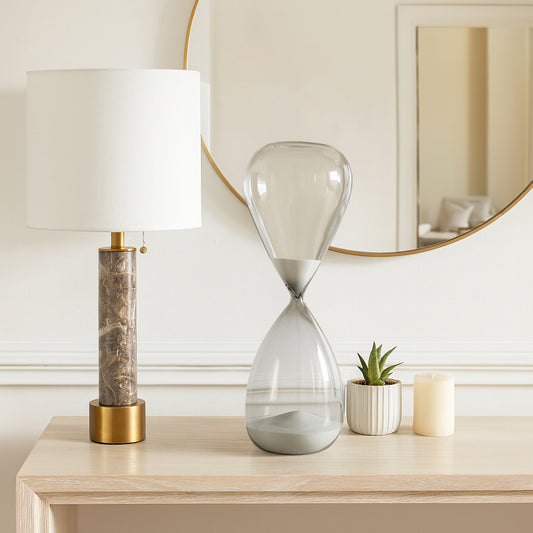 Home and Office Decorative Statue – Minimalist Tall Hourglass Ornament with Flowing Sand for Living Room, Bathroom, or Coffee Table Decor – Modern Sculpture That Brings Balance to Any Room – 17" Gray