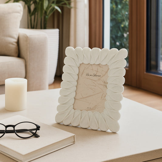 Photo Frame for Tabletop Decor – Picture Frame with Dimensional Petal Shaped Border Ideal for Family Portraits or Entryway Photo Display – Minimalist Decorative Frame for Home and Office – 11" White