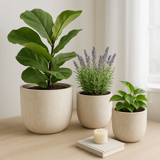 Flower Pots and Planters for Home Decor – Minimalist Indoor and Outdoor Plant Pots for Succulents and Orchids – Elevated Style for Your Favorite Garden and Patio Spaces Set of 3 – 14", 11", 9" Ivory