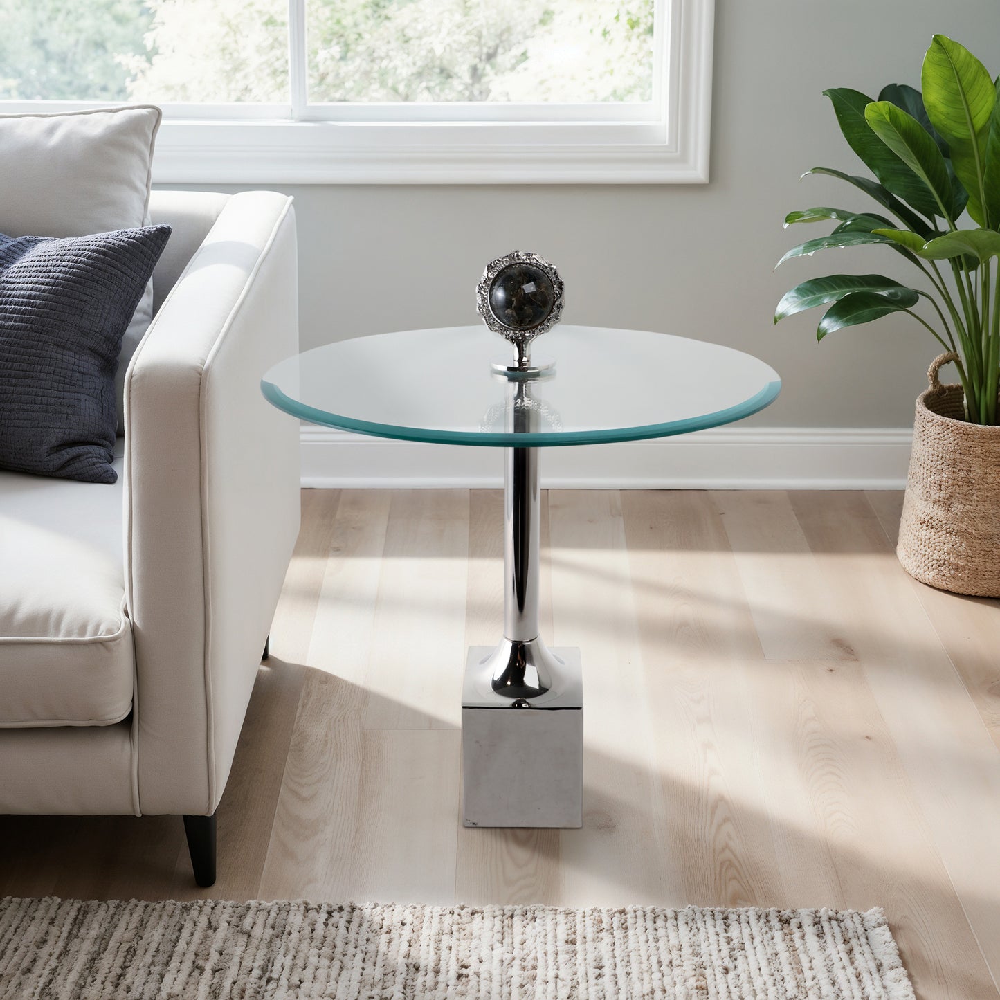 Home Decor End Table, Side Table, or Night Stand - Artistic Glass Bedside Table with Geode Accent Perfect for Small Spaces - Everyday Luxury for Your Office, Living Room, or Bedroom Decor - 23" Silver