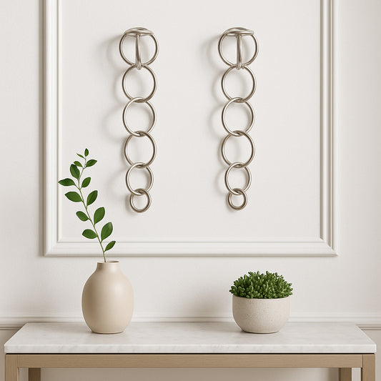 Decorative Metal Chain Wall Decor for Home Accent - Contemporary Wall Arts for Bedroom, Living Room, and Bathroom - Modern Hanging Wall Decor Perfect for Any Room Set of 2 - 24", 20" Silver