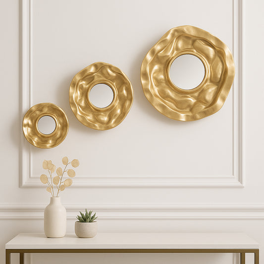Modern Metal Wall Mirrors for Home Decor - Decorative Mirrors for Bedroom, Bathroom Styling, and Living Room Decor - Stylish Chic Accent Mirrors for Hallway or Entryway Set of 3 - 24", 20", 16" Gold