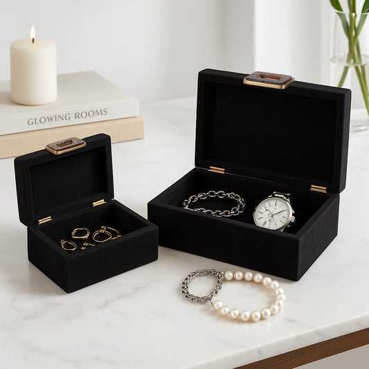 Decorative Boxes with Lid for Home Decor – Modern Storage and Home Organizer - Jewelry Boxes and Keepsake Boxes Perfect for Living Room, Bedroom, or Office Decor; Set of 2 – 5", 4" Black & Gold