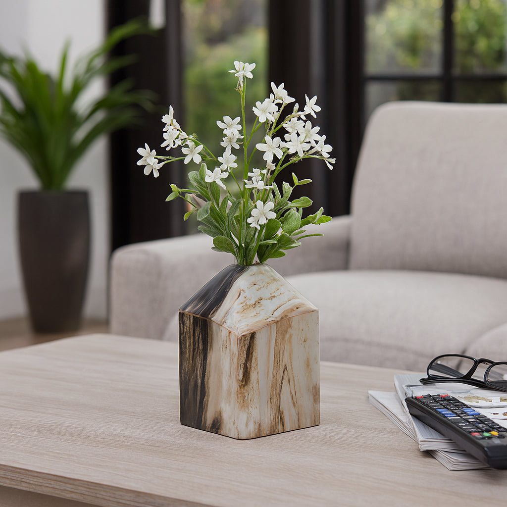 Contemporary Medium Vase with Marble Finish for Living Room Decor - Decorative Flower Vase for House Design, Bedroom, and Table Decor - Stylish Home Accent Vase and Office Accent Piece - 7" Gray