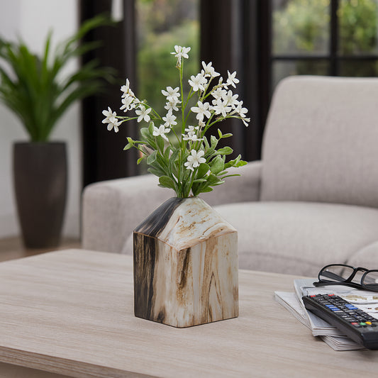 Contemporary Medium Vase with Marble Finish for Living Room Decor - Decorative Flower Vase for House Design, Bedroom, and Table Decor - Stylish Home Accent Vase and Office Accent Piece - 7" Gray