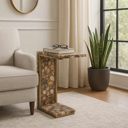 Ornamental Agate Side End Table for Home Decor - Stylish C-Accent Table for Bedroom Night Stand, Bedside, or Living Room Decor - Small Drink Table Stand for Small Spaces - Set of 2, 24.5", Brown