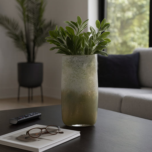 Decorative Large Glass Vase for Living Room Decor - Modern Accent Flower Vase for Home, Mantel, and Office - Stylish Vase Perfect for Bedroom, House, or Dining Room Table Decor - 13" Green