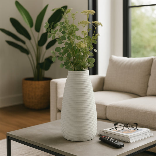 Decorative Ribbed Flower Vase for Living Room Decor - Minimalist Stylish Home Accent for Bedroom, Office, or Tabletop - Modern Sculptural Vase for House, Room, or Hallway Decor - 20" Blue & Green