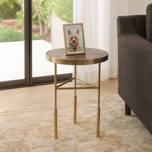 Home Decor End Table, Side Table, or Night Stand - Elegant Pedestal Cocktail Table with Raised Rim Round Top for Big or Small Spaces - Sleek Accent Table for Living Room and Bedroom Decor - 20" Gold