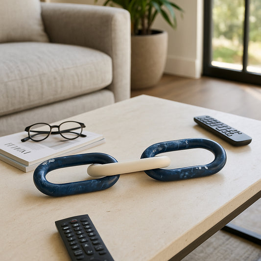 Decorative Oval Interlocking Link Chain for Home Decor - Modern Decorative Object for Shelf Accent or Living Room Decoration - 21", Blue