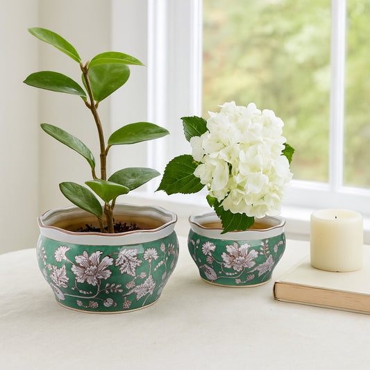 Vibrant Flower Pots for Home Decor – Stylish Planters and Plant Pots – Modern and Functional Pots for Plants, Planters for Outdoor and Indoor Plants, or a Plant Stand Indoor – Set of 2, 7", Green