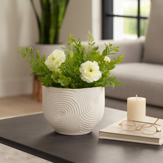 Artistic Small Swirl Texture Vase for Living Room Decor - Decorative Home Accent for Bedroom, Office Spaces, and Table - Modern Sculptural Flower Vase for Shelf and House Decor - 11" Ivory & Tan
