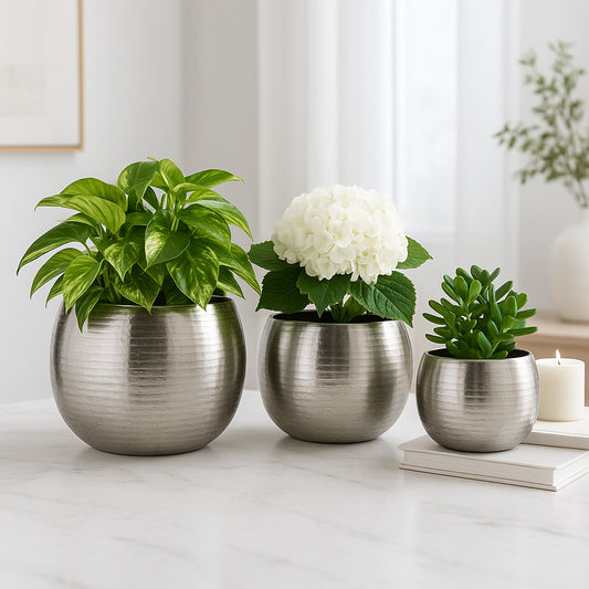Modern Planters and Flower Pots for Home Decor – Metal Plant Pots Perfect for Indoor and Outdoor Houseplants – Stunning Accent for Garden, Patio, and Living Room Decor Set of 3 – 11", 10", 8" Silver