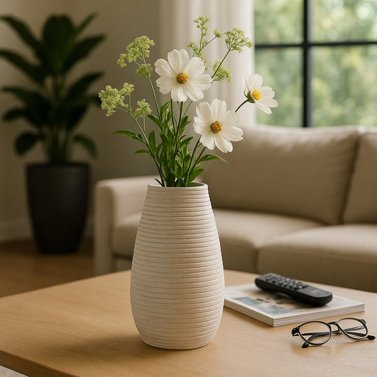 Decorative Ribbed Flower Vase for Living Room Decor - Minimalist Stylish Home Accent for Bedroom, Office, or Tabletop - Modern Sculptural Vase for House, Room, or Hallway Decor - 15" Blue & Green