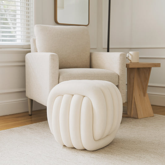 Decorative Knot Sculpture Stool for Home Decor - Modern Art Inspired Design Ottoman Perfect for Vanity, Bedroom, and Living Room Furniture - Stylish Foot Rest Ottoman for Office - 18" White