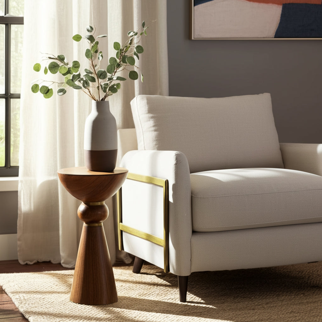 End Table, Side Table, or Small Night Stand - Luxury Contemporary Accent Table with Spiral Pedestal Base for Small Spaces - Unique Table for Modern Office, Living Room, or Bedroom Decor - 22" White