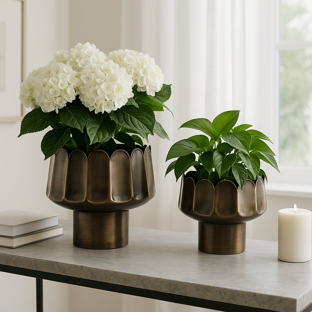Home Decor Planters and Flower Pots – Decorative Planters for Indoor and Outdoor Houseplants – Unique Pots for Plants That Add Charm to Patios, Garden, and Room Set of 2 – 11", 8" Gold