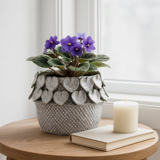 Home Decor Flower Pot and Planter – Indoor or Outdoor Pot for Plants with Leaf Pattern – Pots for Indoor Plant Stand Ideal for Houseplants or Vines – Add Nature-Inspired Style to Your Space – 7" White