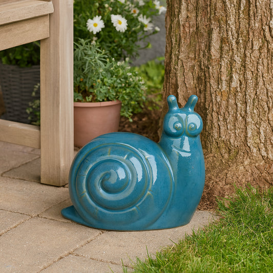 Snail Garden Statue Decorative Figurine Pottery Clay Trendy Style for Home or Garden Decor Outdoor Indoor Ornament - 8" Green