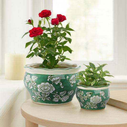 Vibrant Flower Pots for Home Decor – Stylish Planters and Plant Pots – Modern and Functional Pots for Plants, Planters for Outdoor and Indoor Plants, or a Plant Stand Indoor – Set of 2, 5", Green