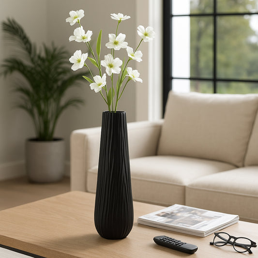 Contemporary Metal Vase for Living Room Decor - Tall Decorative Home Decor Accent for Bedroom, Office, and Table Styling - Stylish Sculptural Flower Vase for House Decor Accessory - 19" Black