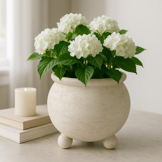 Planters and Flower Pots for Home Decor – Round Pot for Indoor and Outdoor Use – Plant Stand with Ball Feet Design That Elevates House, Patio, and Garden Decor – Perfect for Any Space – 9" Ivory