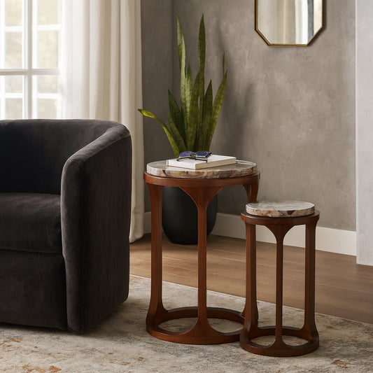 Elegant End Tables, Side Tables, or Small Night Stands for Home Decor - Wood Bedside Tables with Open-Frame Bases - Ideal for Small Spaces, Bedroom, or Living Room Set of 2 - 23", 20" Brown & Ivory
