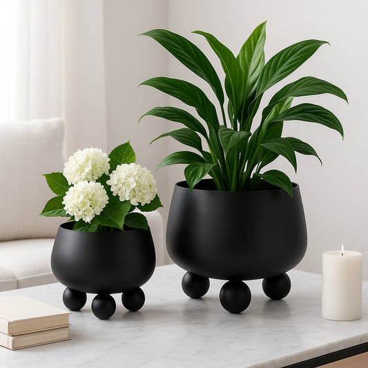 Flower Pots and Planters for Home Decor – Modern Plant Pots for Indoor and Outdoor Succulents, Herbs, and Ferns – Pots for Indoor Plant Stand Ideal for Garden, Patio, or Room Set of 2 – 9", 7" Black