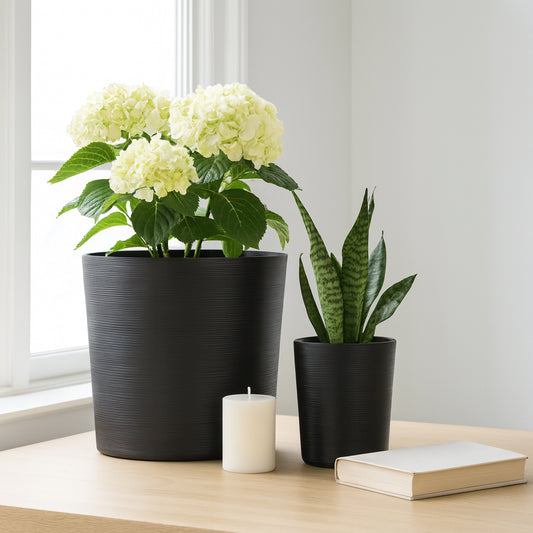 Flower Pots and Planters for Home Decor – Tall Resin Plant Pots for Indoor and Outdoor Plant Stands – Ideal for Garden and Patio Decor – Elevated Style for Your Favorite Greeneries – 21", 19" Black