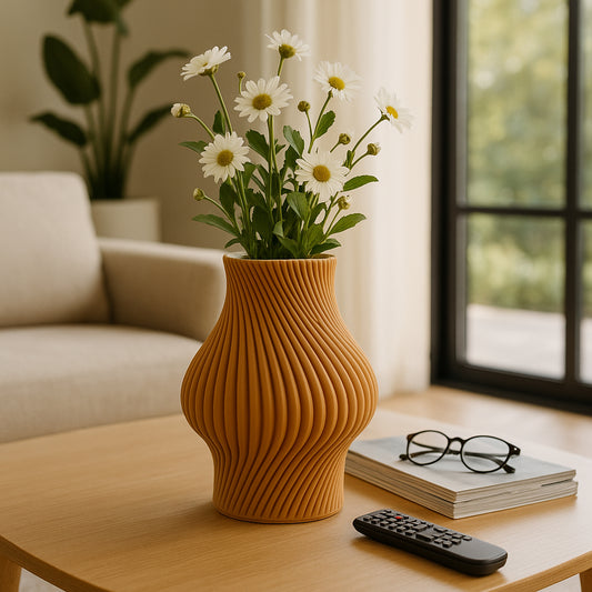 Decorative Sculptural 3D Printed Vase for Living Room Decor - Stylish Home Decor Accent for Office Spaces, Bedroom, or Table Decor - Perfect Flower Vase Perfect for Any House Decor Vase - 15" Yellow