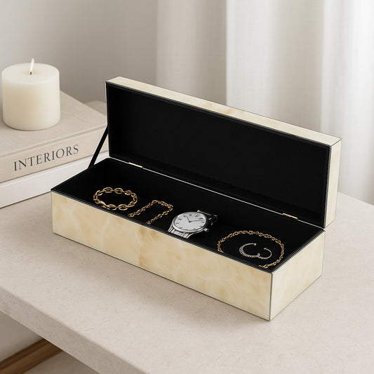 Decorative Box for Home Decor with Lid – Elegant Jewelry Storage Box for Decor Accent – Marble Home Organizer and Keepsake Box - Perfect for Book Shelf, Bathroom, Living Room, or Office – 5" Ivory