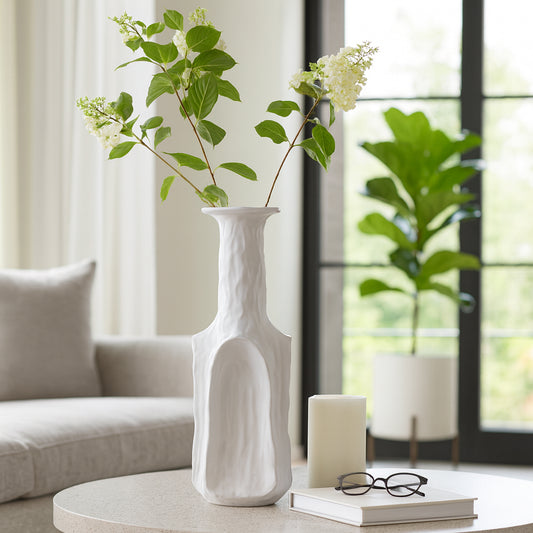 Ceramic Flower Vase for Living Room Decor – Unique Tall Decorative Vase with Artistic Curved Design for Fresh Flowers and Pampas Grass – Elegant Home Decor for Bedroom, Table, and Office – 22" White