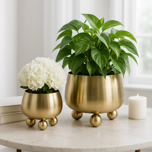 Flower Pots and Planters for Home Decor – Modern Plant Pots for Indoor and Outdoor Succulents, Herbs, and Ferns – Pots for Indoor Plant Stand Ideal for Garden, Patio, or Room Set of 2 – 9", 7" Gold
