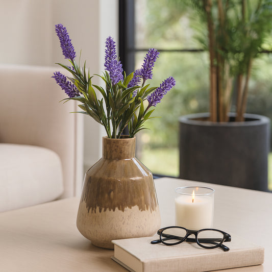Ceramic Flower Vase for Living Room – Decorative Home and Office Decor with Artistic Drip Glaze for Pampas Grass or Fresh Flowers – The Vase That Completes Your Bedroom, Shelf, and Table – 9" Brown