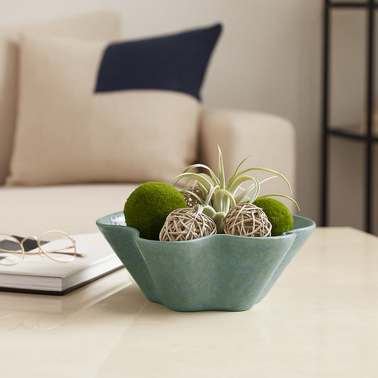 Decorative Wavy Ceramic Bowl for Coffee Table Decor - Contemporary Centerpiece Table Decoration, Kitchen Counter Decor, or Home Decor Accents - Stylish Kitchen Counter, Key, or Candy Bowl - 4", Green