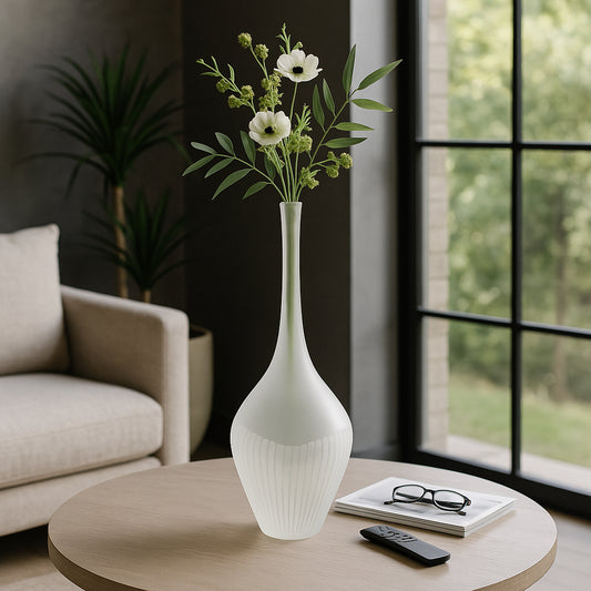 Minimalist Glass Bottle Vase for Living Room Decor - Decorative Modern Home Accent Perfect for Bedroom, Office Styling, and Table - Elegant Contemporary Flower Vase for House Decor - 21" White