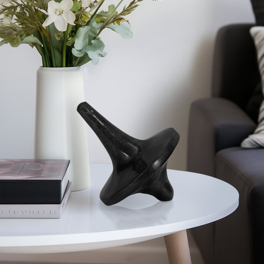 Marble Decorative Object Modern Spinning Top Design Stone Sculpture Accent with Smooth Tapered Silhouette and Transitional Style Touch