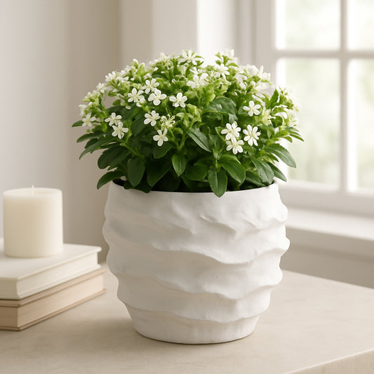 Decorative Ceramic Flower Pot for Home Decor – Unique Planter for Indoor and Outdoor Plants with Sculptural Design – Art-Inspired Plant Pot for Garden, Patio, Shelf, or Entryway Decor – 5" White