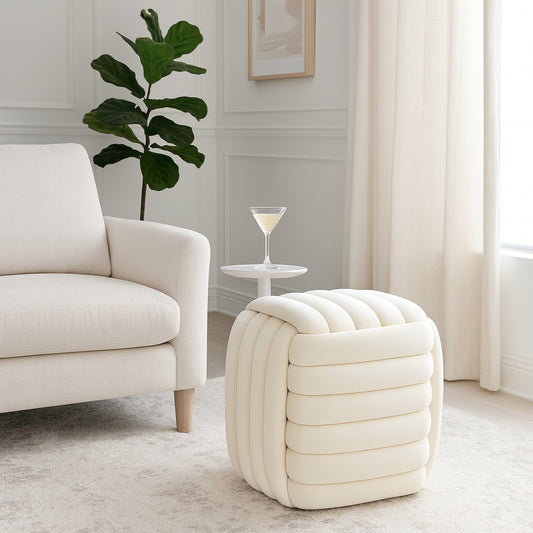 Home Decor Vanity Chair Ottoman – Bedroom Stool and Foot Rest Ottoman Display – Stylish Gray Upholstered Seat for Comfort Living Room Furniture and Modern or Traditional Home Décor - 19", Ivory
