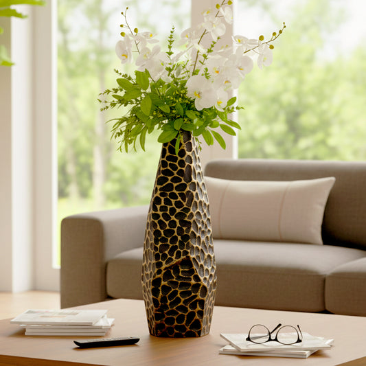 Decorative Asymmetrical Metal Vase for Living Room Decor - Modern Sculptural Flower Vase for House, Office, and Tabletop - Stylish Home Accent for Bedroom or Any Room Decor - 17" Bronze & Copper