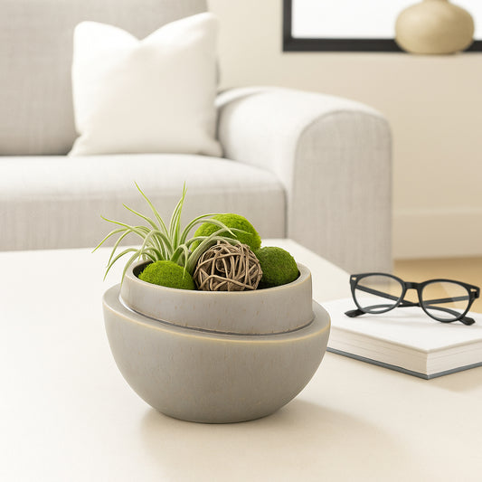 Modern Double Layer Decorative Bowl for Coffee Table - Centerpiece Table Decorations and Bookcase Bowl for Home Decor Accents - Elegant Kitchen Counter Decor, Key or Candy Bowl - 6.75", Gray